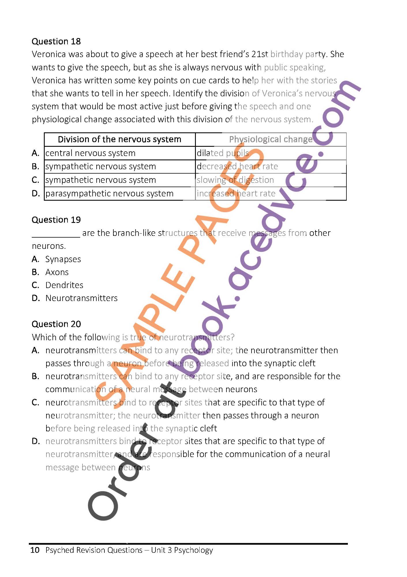 Psyched Revision Questions Book - Unit 3 Psychology Edition 1